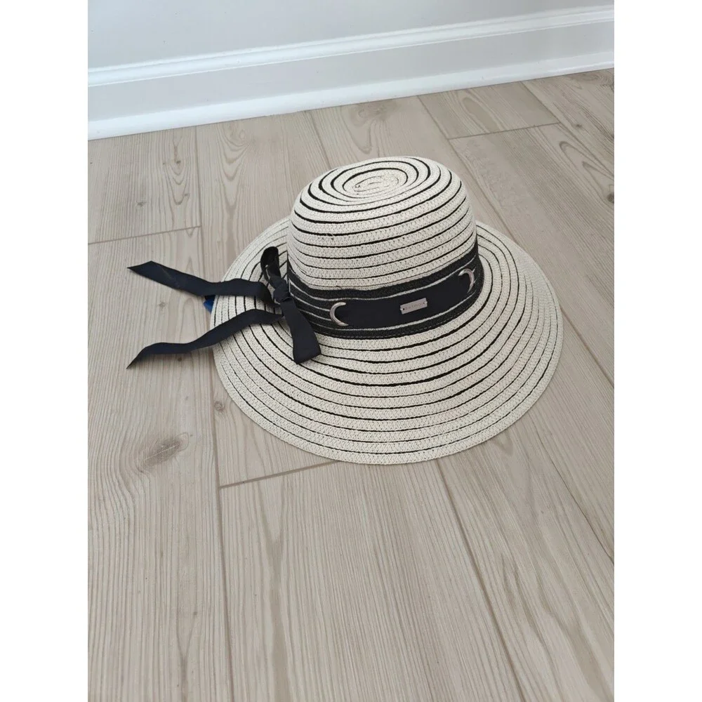 Betmar Women's Jasmine Wide Brim Sun Beach Hat ivory black one size NWT